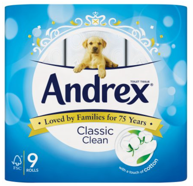 Tissues and Toiletries Toilet Roll Andrex Classic Clean NPM 9s 6