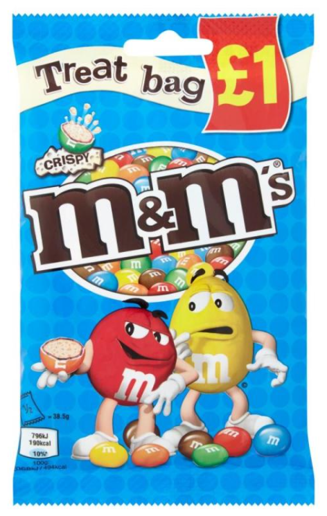 Chocolate Bags MandMs Crispy-Blue Treat PM 1.00 77g 16