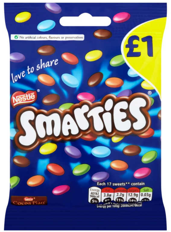 Chocolate Bags Smarties PM 1.00 87g 12
