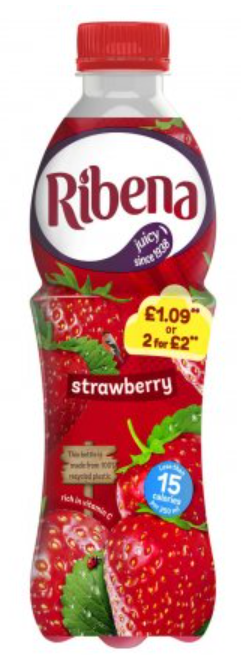 Drinks Ribena Strawberry PM 1.09-2 For 2.00 500ml 12