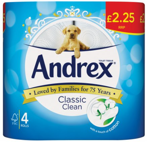 [Tiss-All-SE-8491] Tissues and Toiletries Toilet Roll Andrex Classic Clean PM 2.25 4s 6