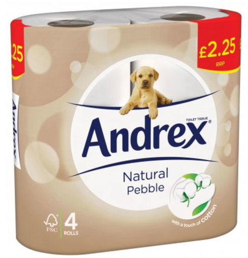 [Tiss-All-SE-8493] Tissues and Toiletries Toilet Roll Andrex Natural Pebble PM 2.25 4s 6