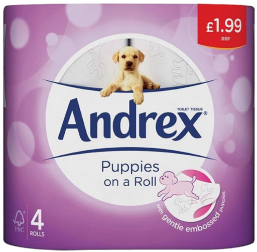 [Tiss-All-SE-8486] Tissues and Toiletries Toilet Roll Andrex Puppies PM 1.99 4s 6
