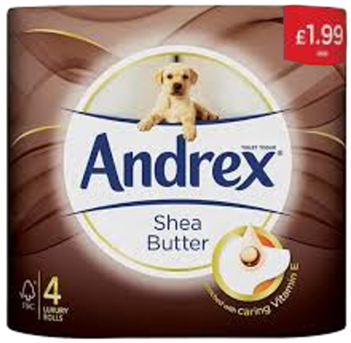 [Tiss-All-SE-8485] Tissues and Toiletries Toilet Roll Andrex Shea Butter PM 1.99 4s 6