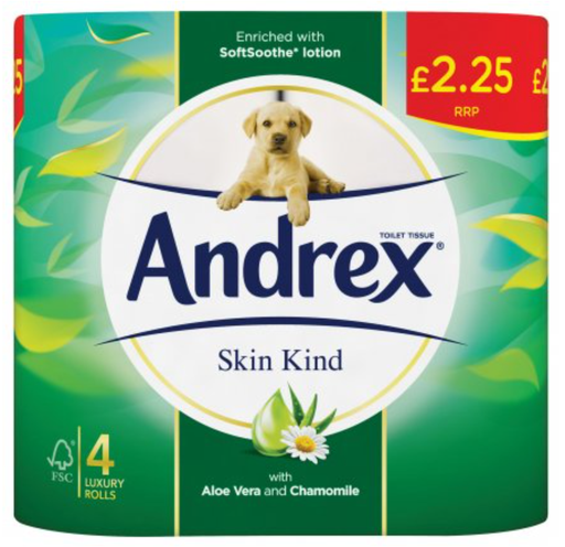 [Tiss-All-SE-8494] Tissues and Toiletries Toilet Roll Andrex Skin Kind PM 2.25 4s 6
