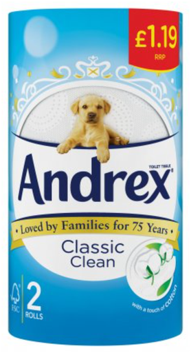 [Tiss-All-SE-8490] Tissues and Toiletries Toilet Roll Andrex White Classic Clean PM 1.19 2s 12