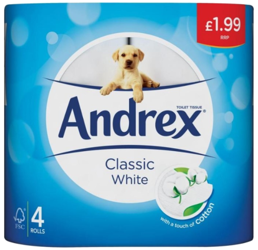 [Tiss-All-SE-8489] Tissues and Toiletries Toilet Roll Andrex White PM 1.99 4s 6