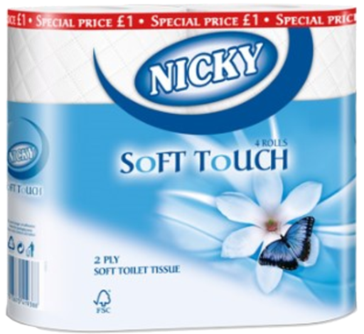 [Tiss-All-SE-8520] Tissues and Toiletries Toilet Roll Nicky Soft Touch White PM 1.00 4s 10